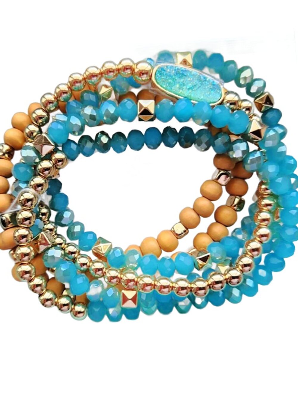 Park Lane TRANQUILITY Turquoise and Gold Beaded Stretch Bracelet Set